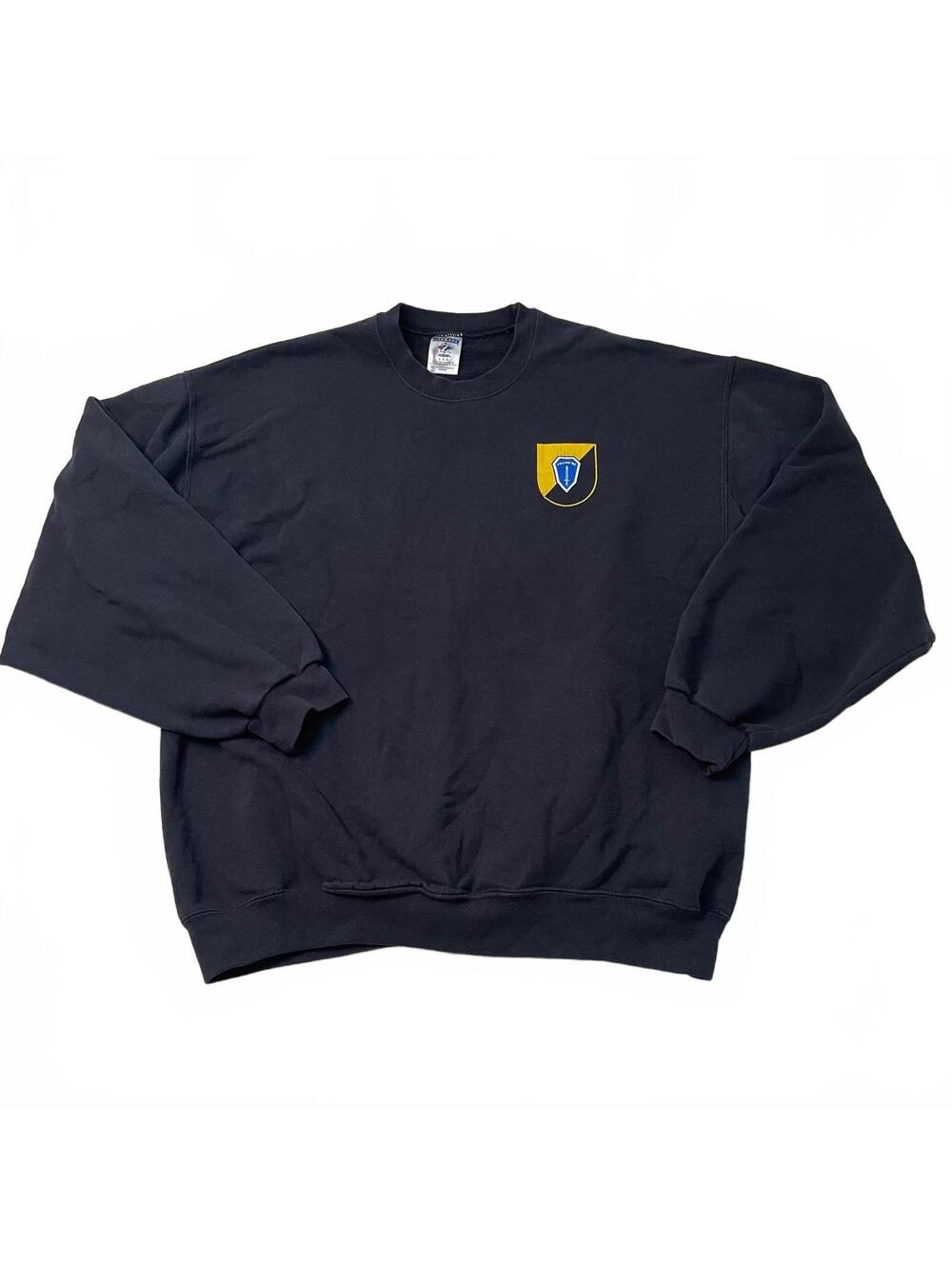 Jerzees Black Crewneck Sweatshirt with Follow Me Shield Logo